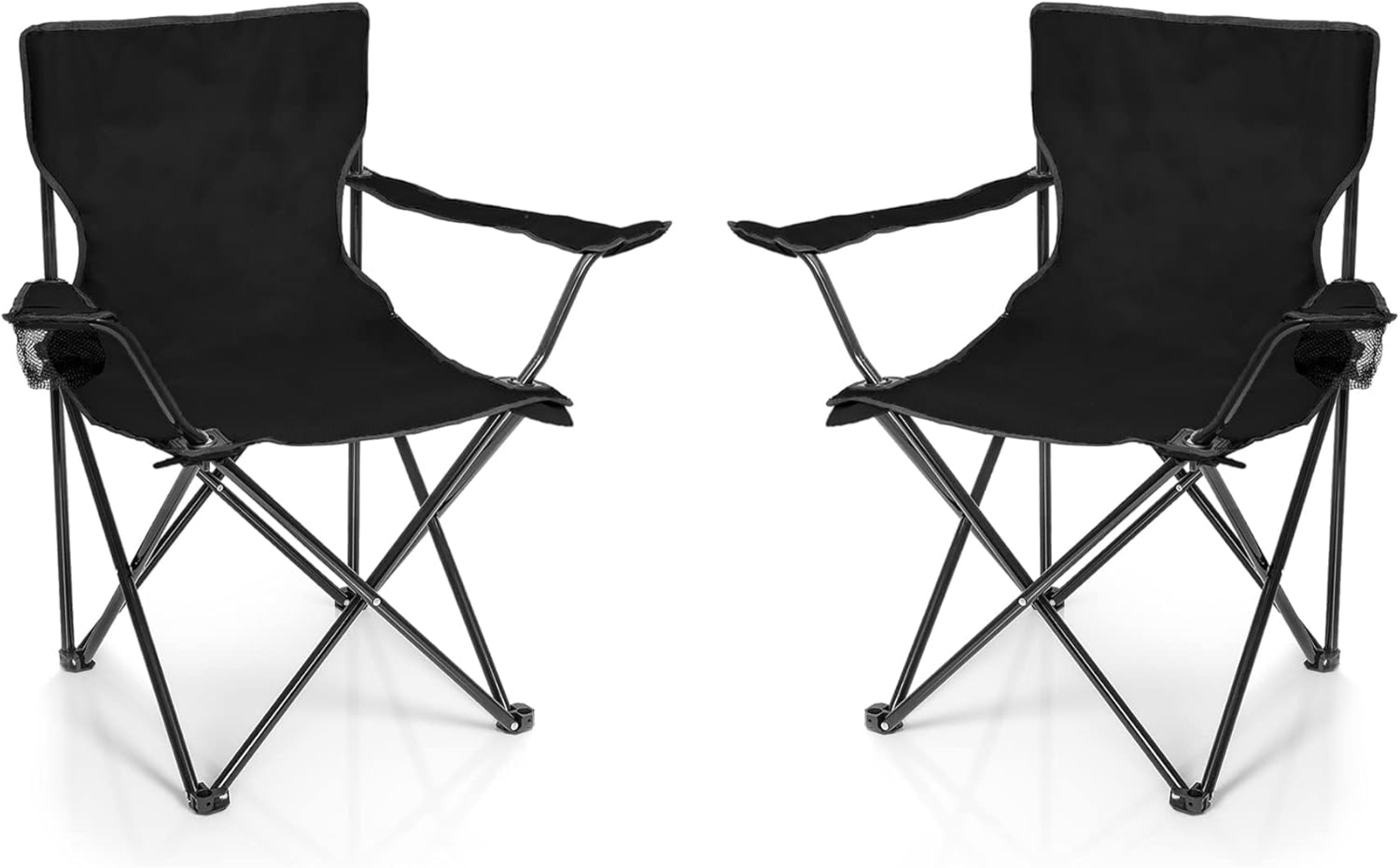 BigDean 2x Faltstuhl SCHWARZ Campingstuhl Anglerstuhl mit Getränkehalter & Tragetasche - Anglersessel klappbar - Klappstuhl Gartenstuhl Faltstuhl Relaxsessel Angelsessel faltbar Bild 1