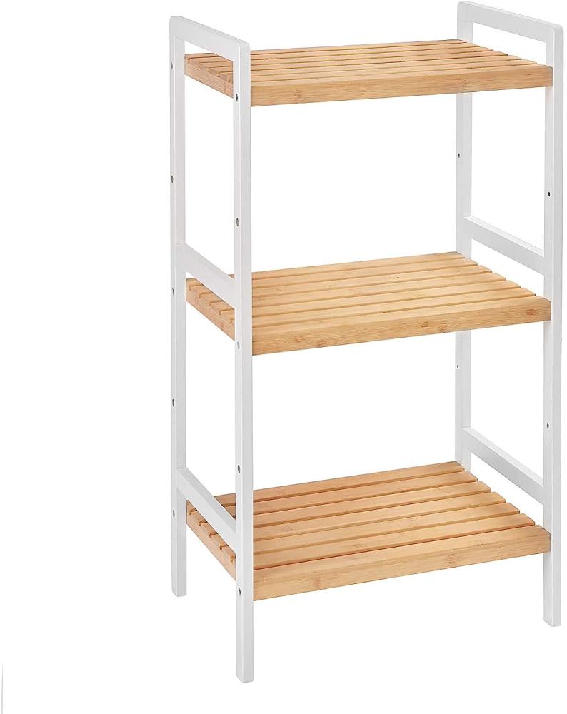 3-stöckiges Bambusregal für Badezimmer, Küche, Schlafzimmer, 45 x 31,5 x 80 cm, natürliche Maserung und weiß BCB73Y Bild 1