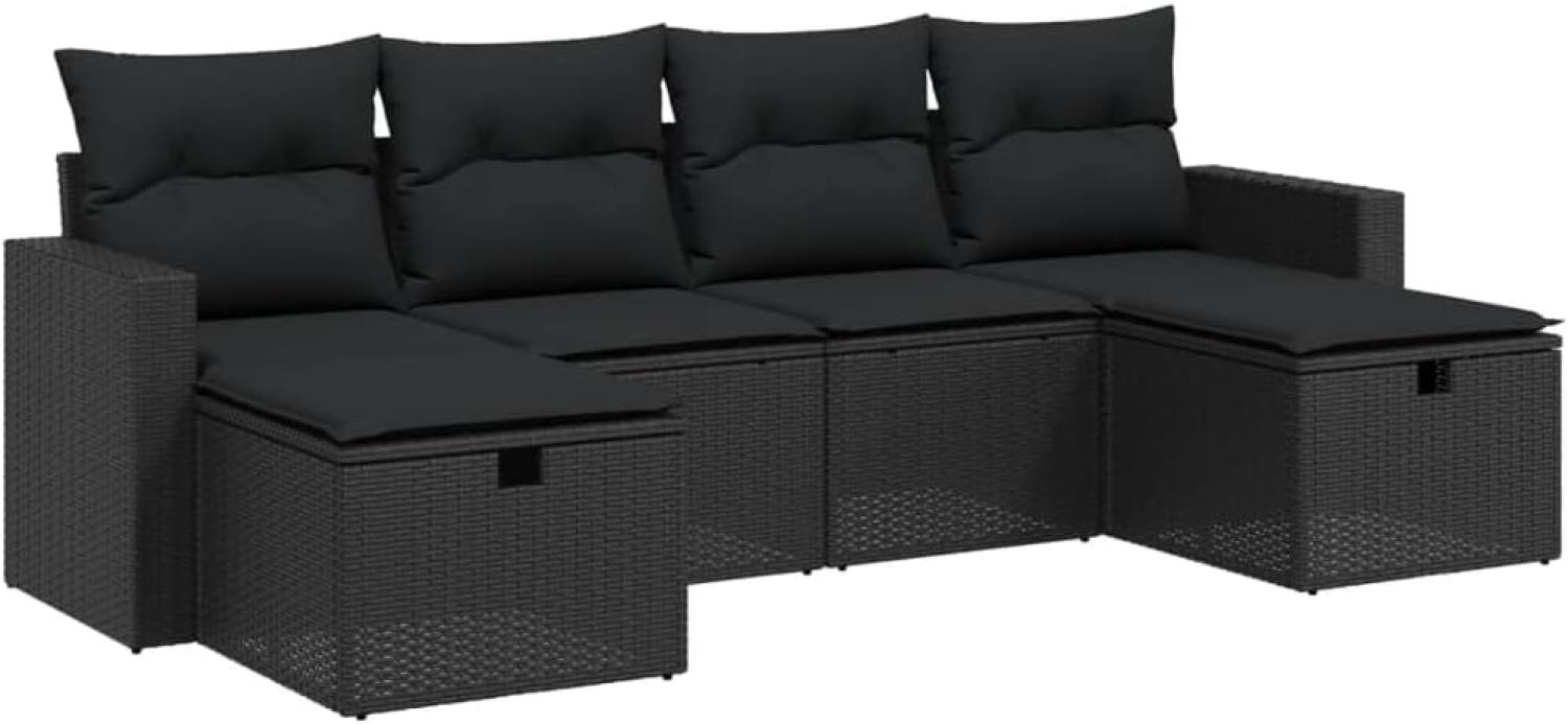 vidaXL 6-tlg. Garten-Sofagarnitur mit Kissen Schwarz Poly Rattan 3263541 Bild 1