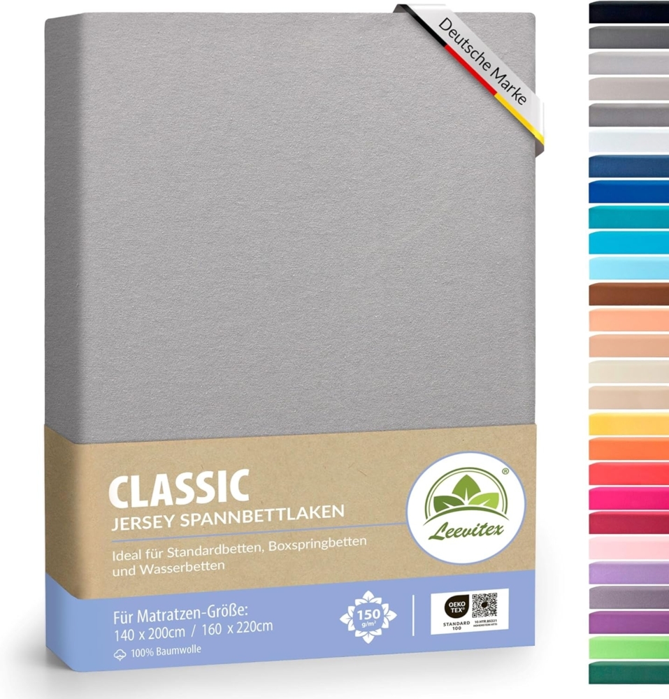 leevitex® Spannbettlaken Spannbettlaken Grau 1er Pack 140x200 - 160x220, Mako-Jersey, Gummizug: rundum, (1 Stück), OEKO-TEX® STANDARD 100 zertifiziert Bild 1