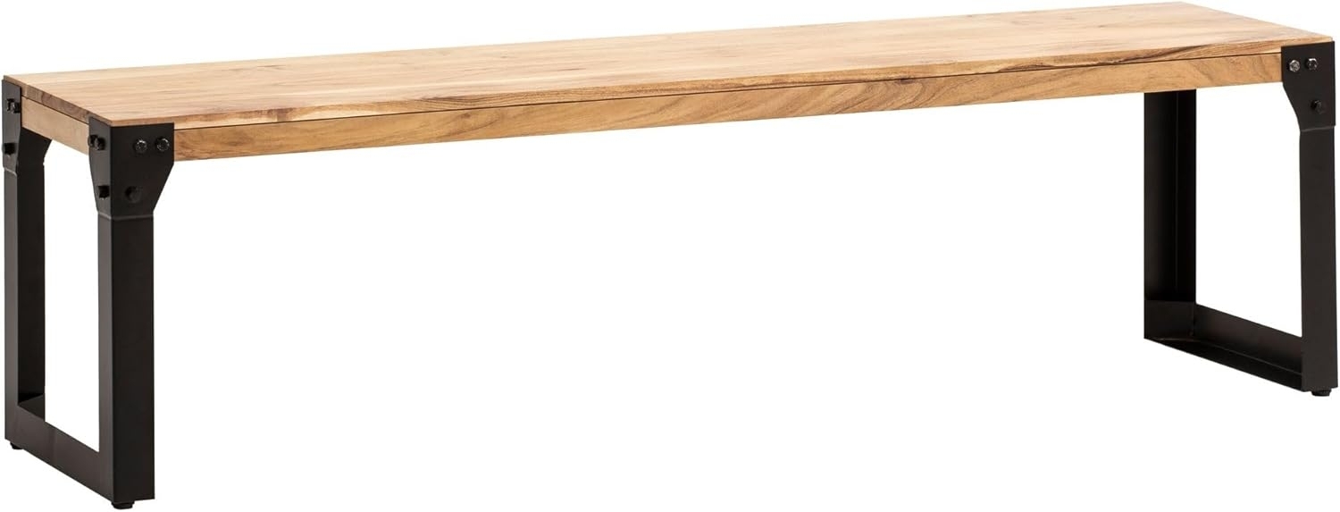 FINEBUY Essbank FB60611 (Akazie Massivholz 160 cm, Industrial Holzbank), Esszimmerbank ohne Lehne, Sitzbank Esszimmer Holz Bild 1