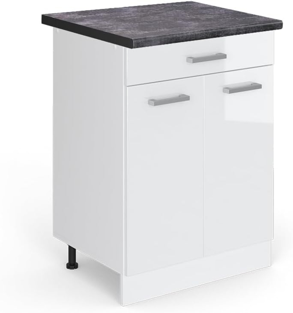 Vicco Küchenunterschrank R-Line, Weiß Hochglanz/Weiß, 60 cm mit Schublade, AP Anthrazit Bild 1