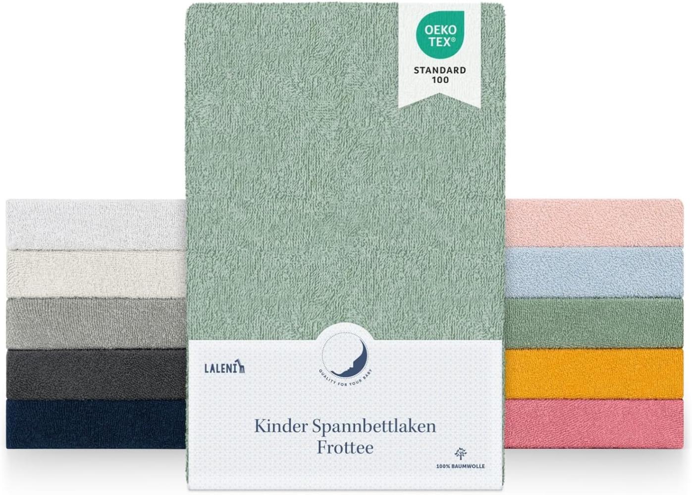 Laleni Frottee Spannbettlaken 50x89 cm - Oeko-TEX Zertifiziertes Bettlaken, Faltenfreie Spannbetttücher für Kinderbett, Babybett und Moses Körbchen, Summer Green - Grün Bild 1