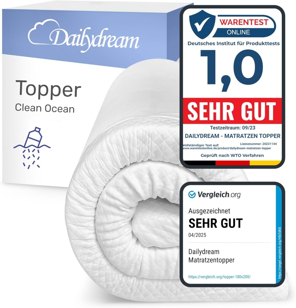 Dailydream viscoelastischer Matratzentopper "Model M" mit Memory Foam Effekt, 100x200x5cm, Edition "Clean Ocean" Bild 1