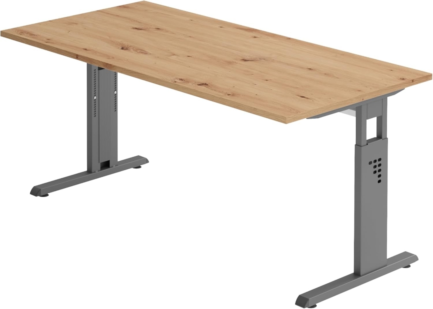 bümö höhenverstellbarer Schreibtisch O-Serie 180x80 cm in Asteiche, Gestell in Graphit - großer PC Tisch für's Büro manuell höhenverstellbar, Computertisch verstellbar, OS-19-R-G Bild 1