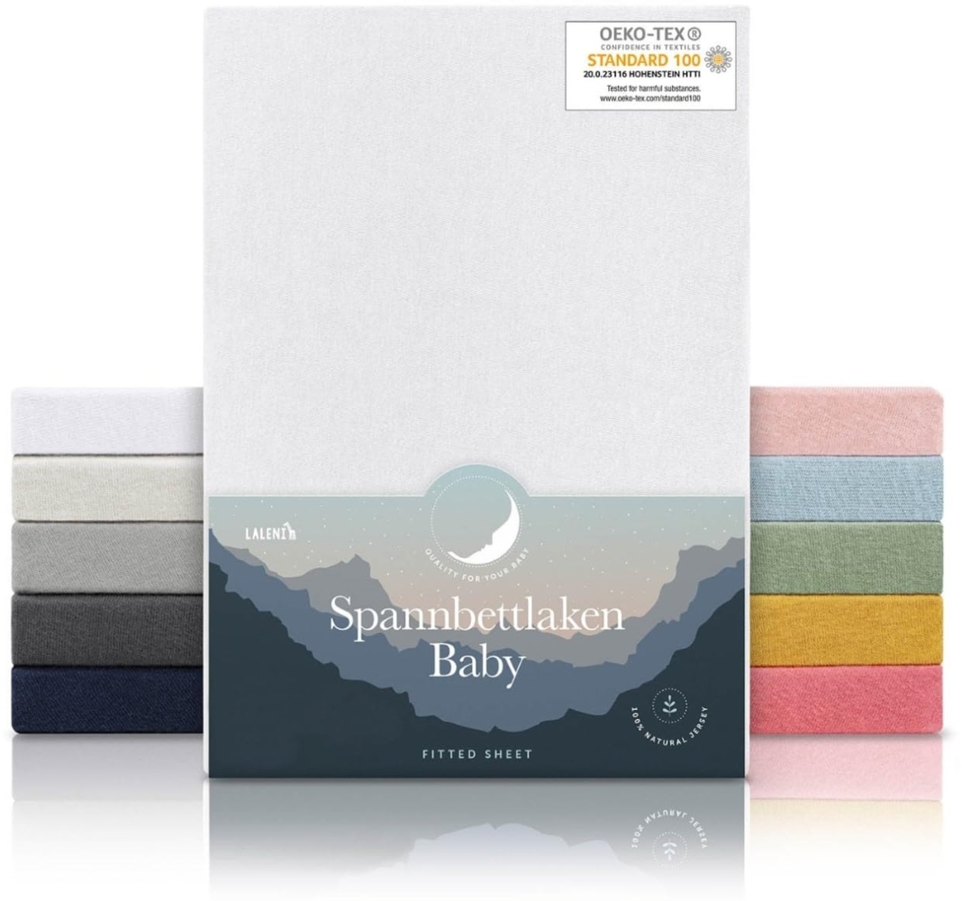 Laleni Jersey Spannbettlaken 28x73 cm - 30x76 cm Babybett 2er Set - OEKO-TEX zertifiziertes Spannbettlaken Beistellbett - Stubenwagen Bezug 100% Baumwolle - Spannbettlaken Kinderwagen/Babybetten in Weiß Bild 1