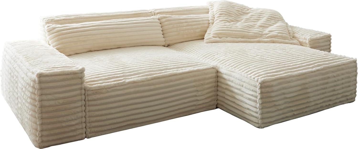 DELIFE Ecksofa Sirpio, XL Plüschcord Beige 270x170 cm Recamiere variabel Bild 1