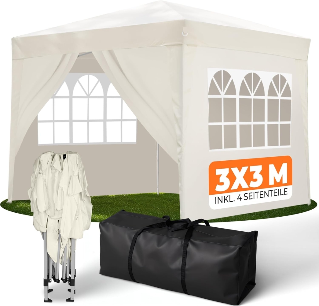 Faltpavillon 3x3 m - wasserdicht - mit 4 Seitenteilen, champagner Bild 1
