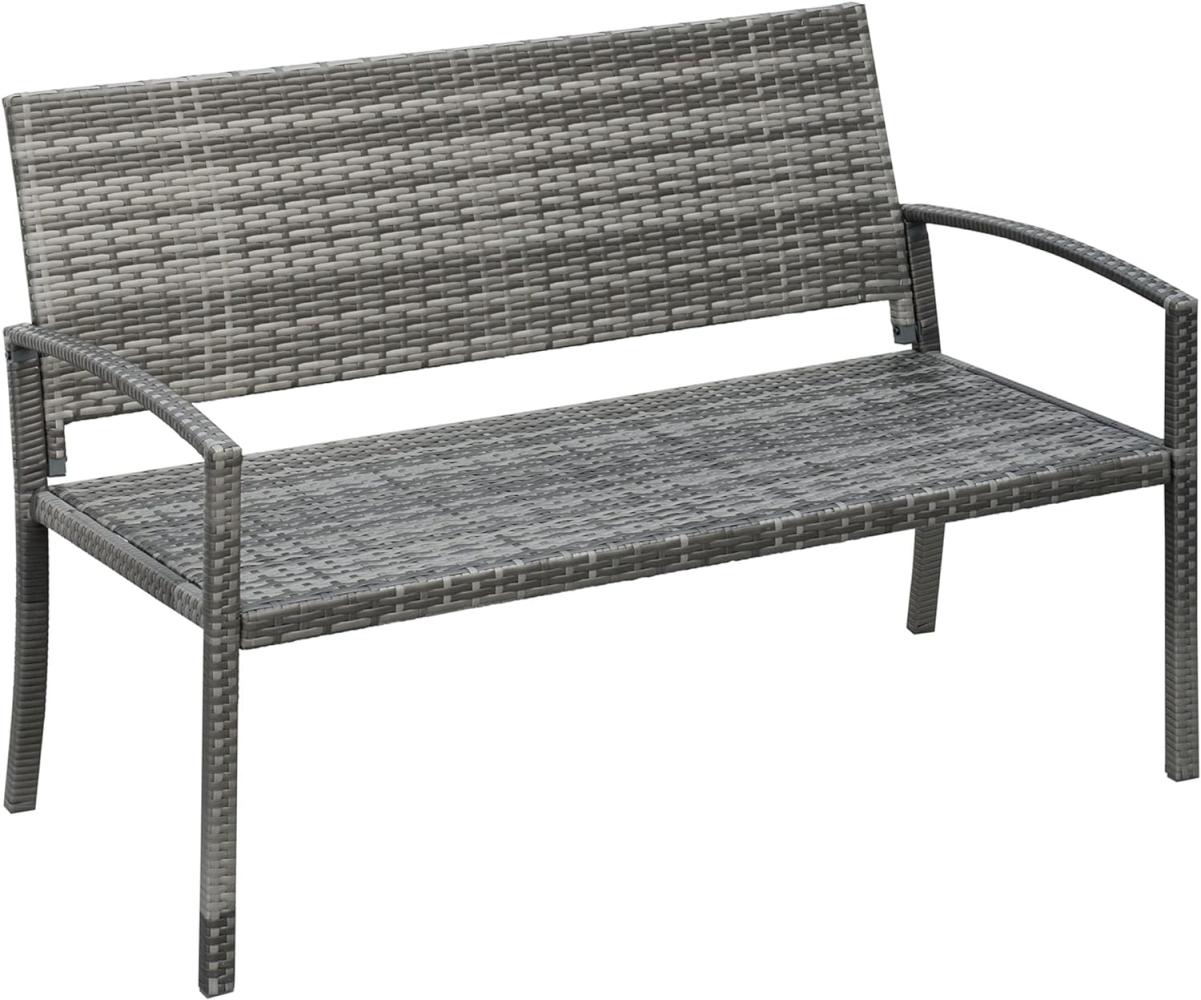 Outsunny Gartenbank, Sitzbank in Rattanoptik, Parkbank mit Stahlrahmen, Balkonbank für 2 Personen, Gartenmöbel, bis 320 kg Belastbar, Grau, 122 x 60 x 85cm Bild 1