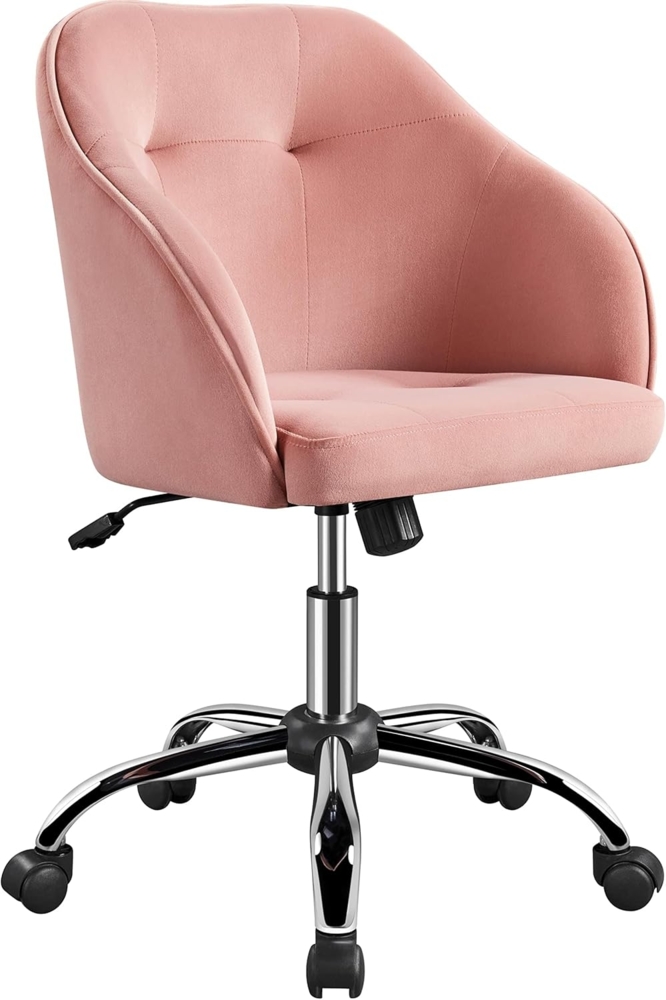Yaheetech Homeoffice Stuhl, Schminkstuhl, höhenverstellbar Drehstuhl, SamtStuhl Schreibtischstuhl für Arbeitszimmer, Schlafzimmer, Atmungsaktiv Rollstuhl bis 136 KG belastbar Hellrosa Bild 1
