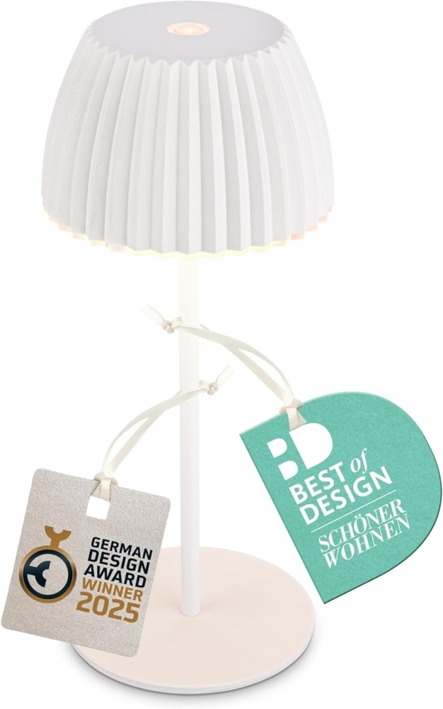 BRILONER - Riffle Mini LED Tischlampe kabellos IP44 mit Lichtkante, Touchdimmer, Akku tauschbar, Nachttischlampe, Leselampe, LED Lampe, Akku Lampe, German Design Award Winner 2025, 8,5x20 cm, Weiß Bild 1
