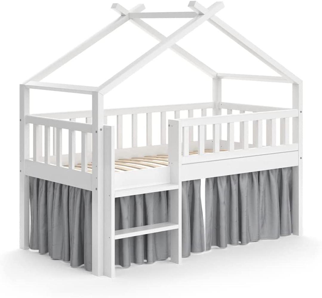 VitaliSpa Kinderbett Bettenhaus Einzelbett Adis Weiß modern 168x158 cm Kinderzimmer Rausfallschutz Massivholz Lattenrost Bettleiter Hausbett Hochbett Bild 1