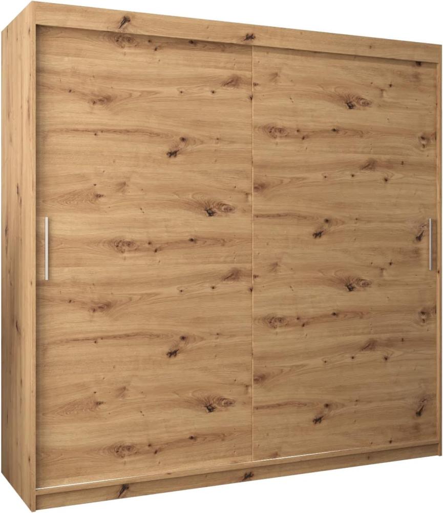 Kryspol Schwebetürenschrank Tokyo 200 cm Kleiderschrank mit Kleiderstange und Einlegeboden Schlafzimmer- Wohnzimmerschrank Schiebetüren Modern Design (Artisan Eiche) Bild 1