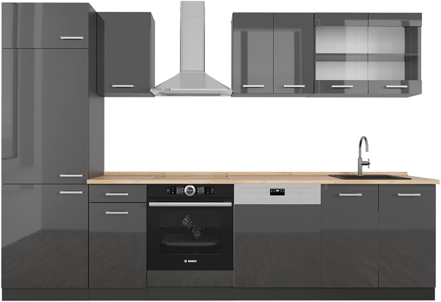 Vicco Küchenzeile R-Line, Anthrazit Hochglanz/Anthrazit, 300 cm ohne Arbeitsplatte Bild 1