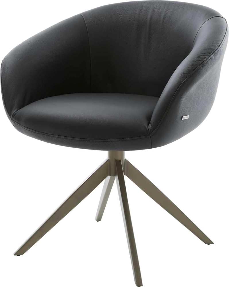Drehstuhl Vinka-Flex mit Armlehnen Echt-Leder Schwarz Kreuzgestell breit Effektfinish Titan 360° drehbar Wippfunktion Taschenfederkern Bild 1