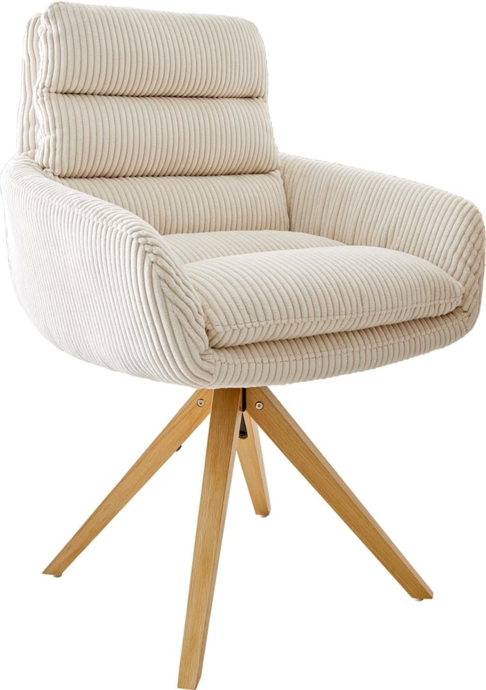 Esszimmerstuhl Abelia-Flex mit Armlehnen Cord Beige Holzgestell kantig Natur Bild 1