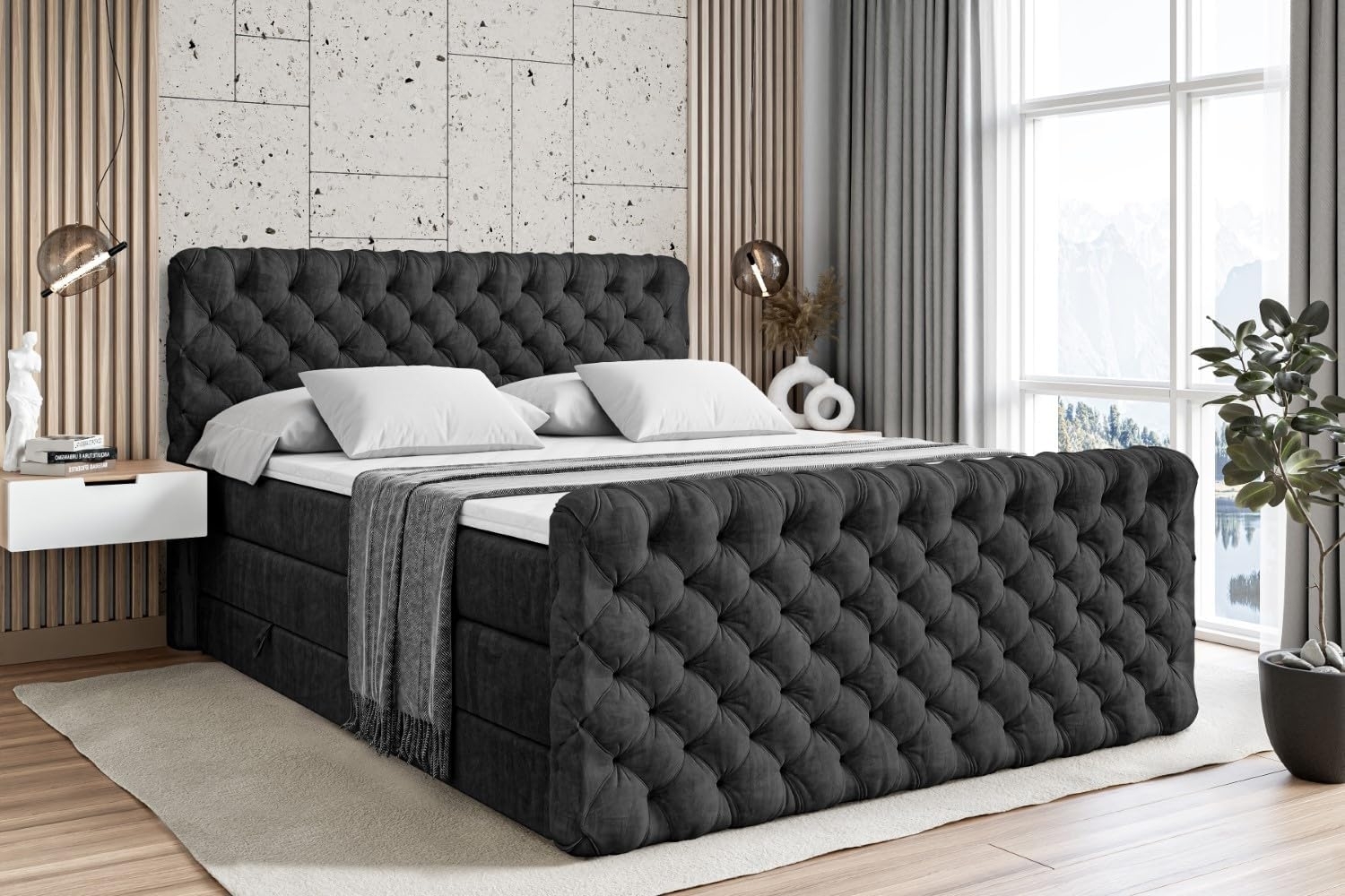 ALTDECOR Boxspringbett BOXI8-Z KING (Multipocket-Matratze H4, H3 Matratze Bonellfederung, Topper, Kopfteil), Doppelbett mit Fußteil Bild 1