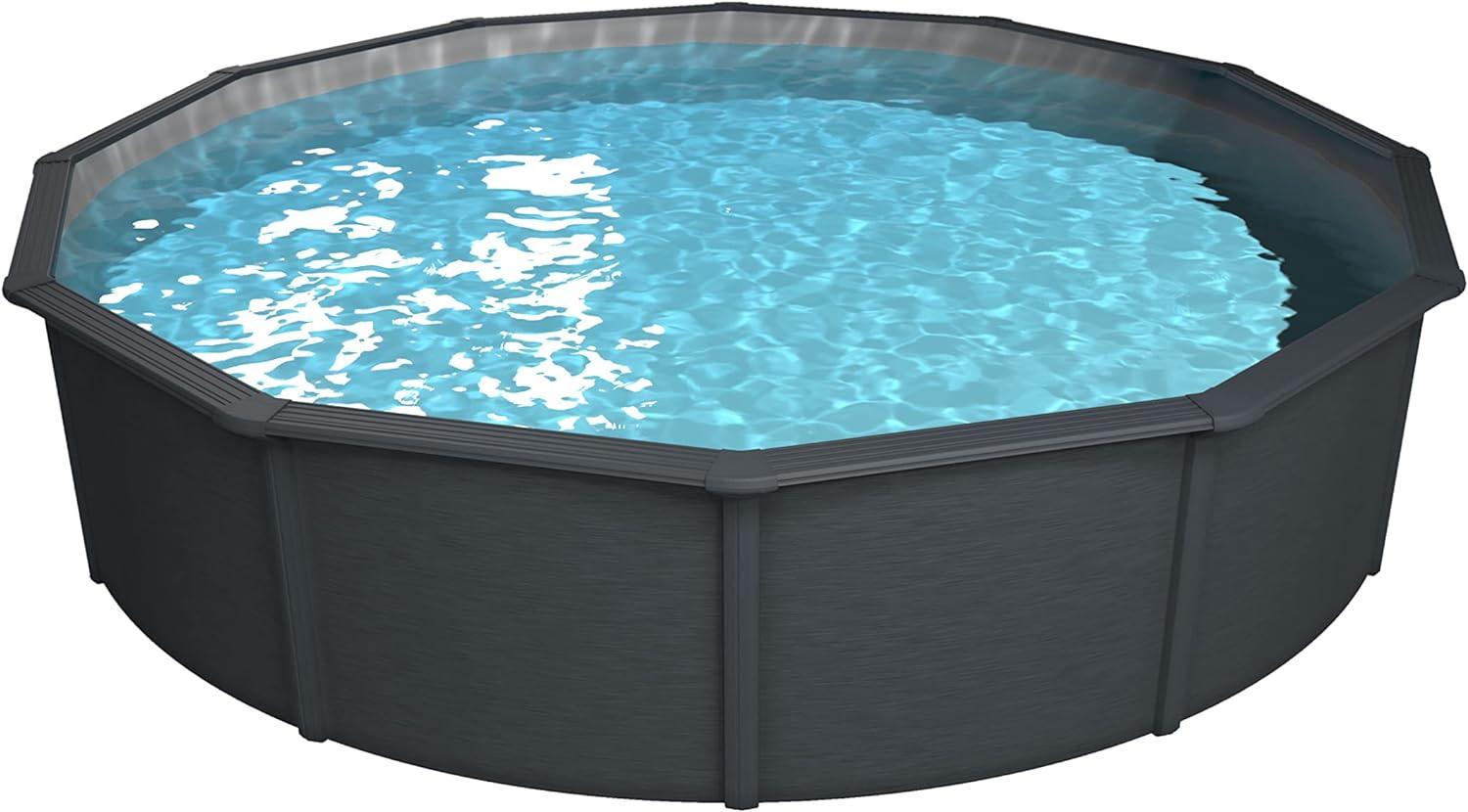 Steinbach Aktionsangebot Stahlwand Swimming Pool Set "Nuovo de Luxe", anthrazit / silbergrau, Ø 550 x 120 cm, Zubehörset L (inkl. Filteranlage, Pooltechnikbox und Wärmepumpe) Bild 1