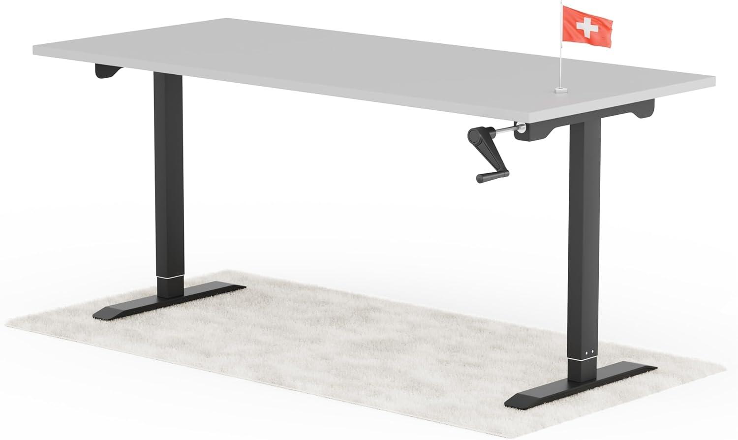 manuell höhenverstellbarer Schreibtisch EASY 180 x 80 cm - Gestell Schwarz, Platte Grau Bild 1