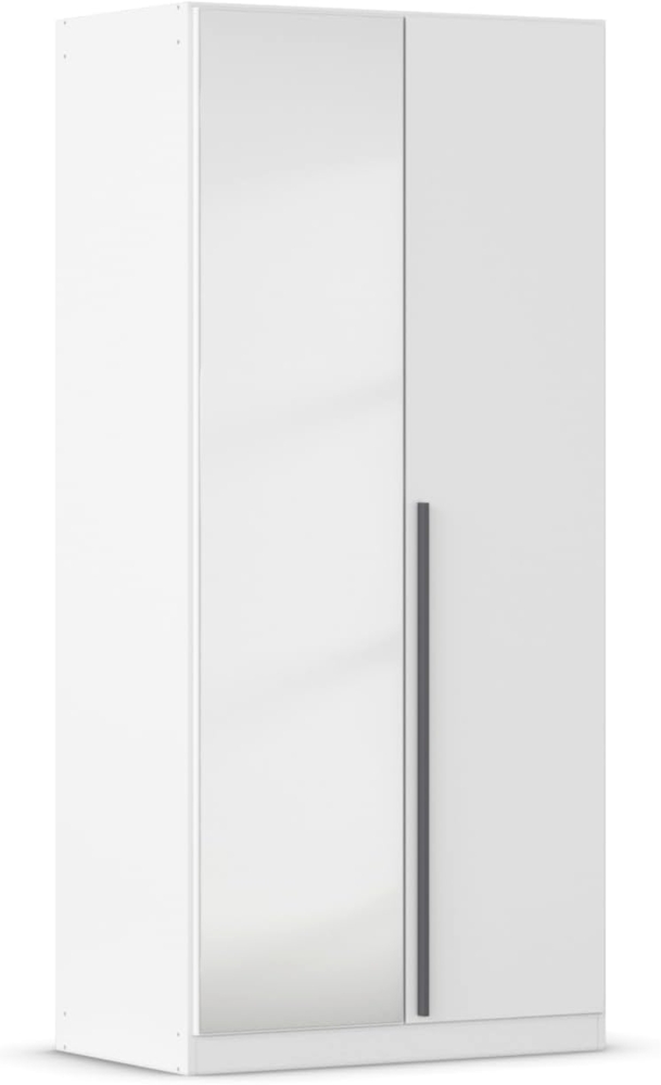 rauch Kleiderschrank Alba, Drehtürenschrank, Garderobenschrank, 2-türig, mit Spiegel, mit 1 Kleiderstange und 1 Einlegeboden, Farbe Weiß, Griffstange Grau metallic, Schwarz, 91x197x56cm Bild 1