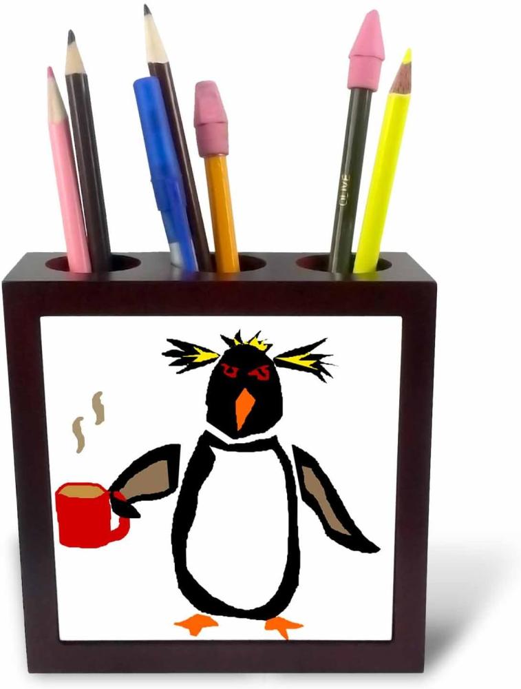 3dRose Ph 254063 1 Fliesenstifthalter, Pinguin mit Tasse Kaffee, 12,7 cm Bild 1