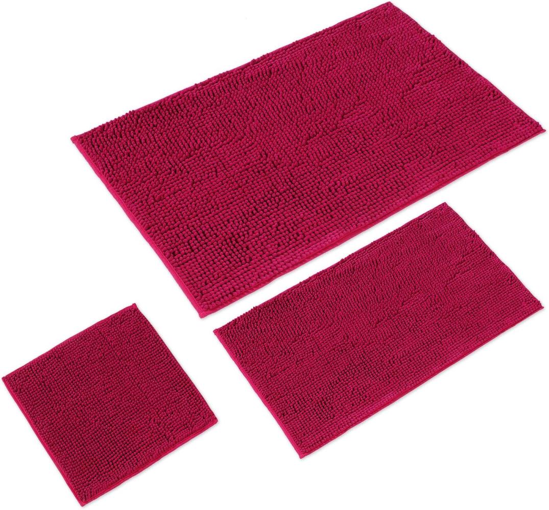 WohnDirect Badematten Set 3 teilig Pink • WC Vorleger (45x45 cm), Badematte (50x80 cm,70x120 cm) • rutschfest waschbar Badezimmerteppich OHNE WC-Ausschnitt Bild 1