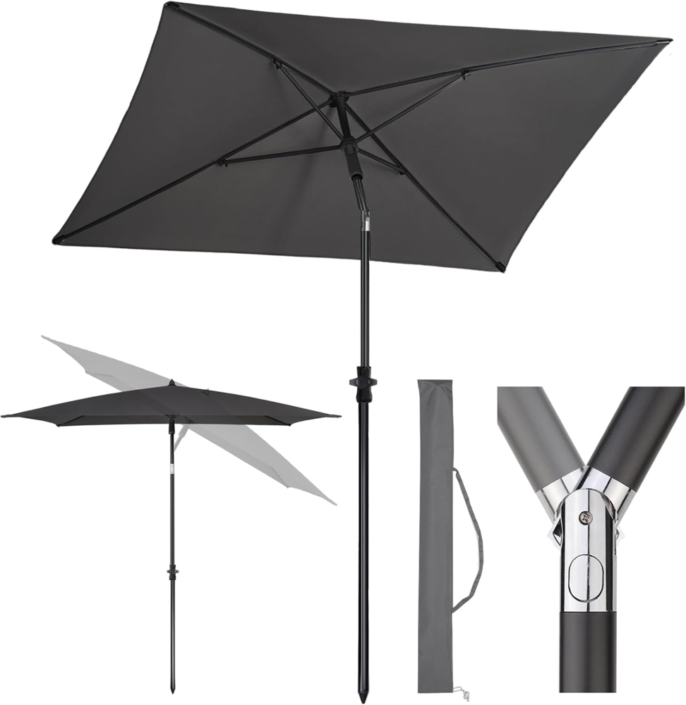 Sekey Sonnenschirm 180 x 125 cm Balkonschirm Rechteckig Terasseschirm mit Schutzhülle, LxB: 180,00x125,00 cm, Sonnenschutz UPF50+, Kippbar, Höhenverstellbar Sonnenschirm Balkon Bild 1