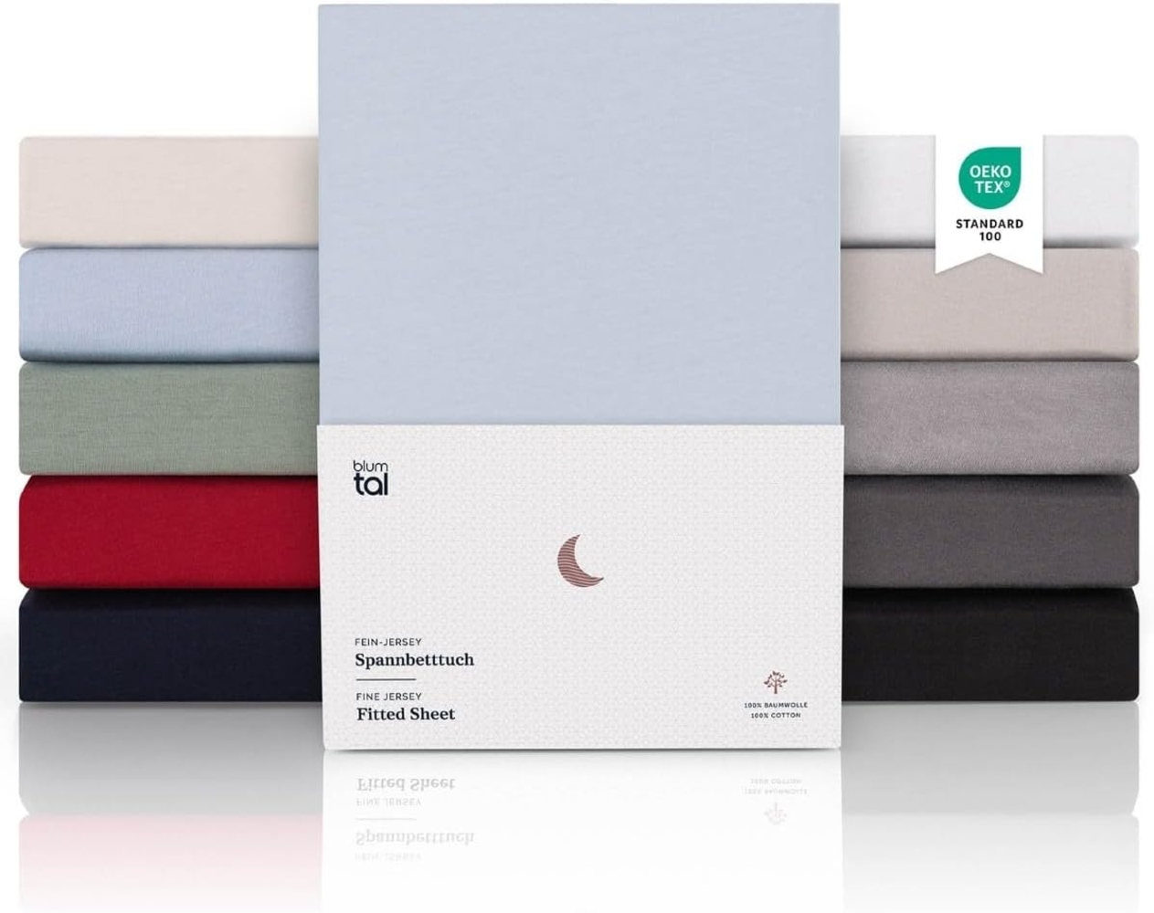 Blumtal® Premium Jersey Spannbettlaken 160x200 cm Boxspringbett im 2er Set - Oeko-TEX zertifiziertes Spannbettlaken 160x200 cm Baumwolle - Spannbetttuch 160x200 Baumwolle - Bettlaken - Hellblau Bild 1