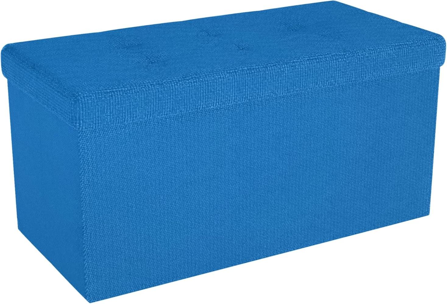 Intirilife Faltbare Sitzbank 76x38x38 cm in Ozean BLAU - Sitzwürfel mit Stauraum und Deckel aus Stoff mit Mulden - Sitzcube Fußablage Aufbewahrungsbox Truhe Sitzhocker Bild 1