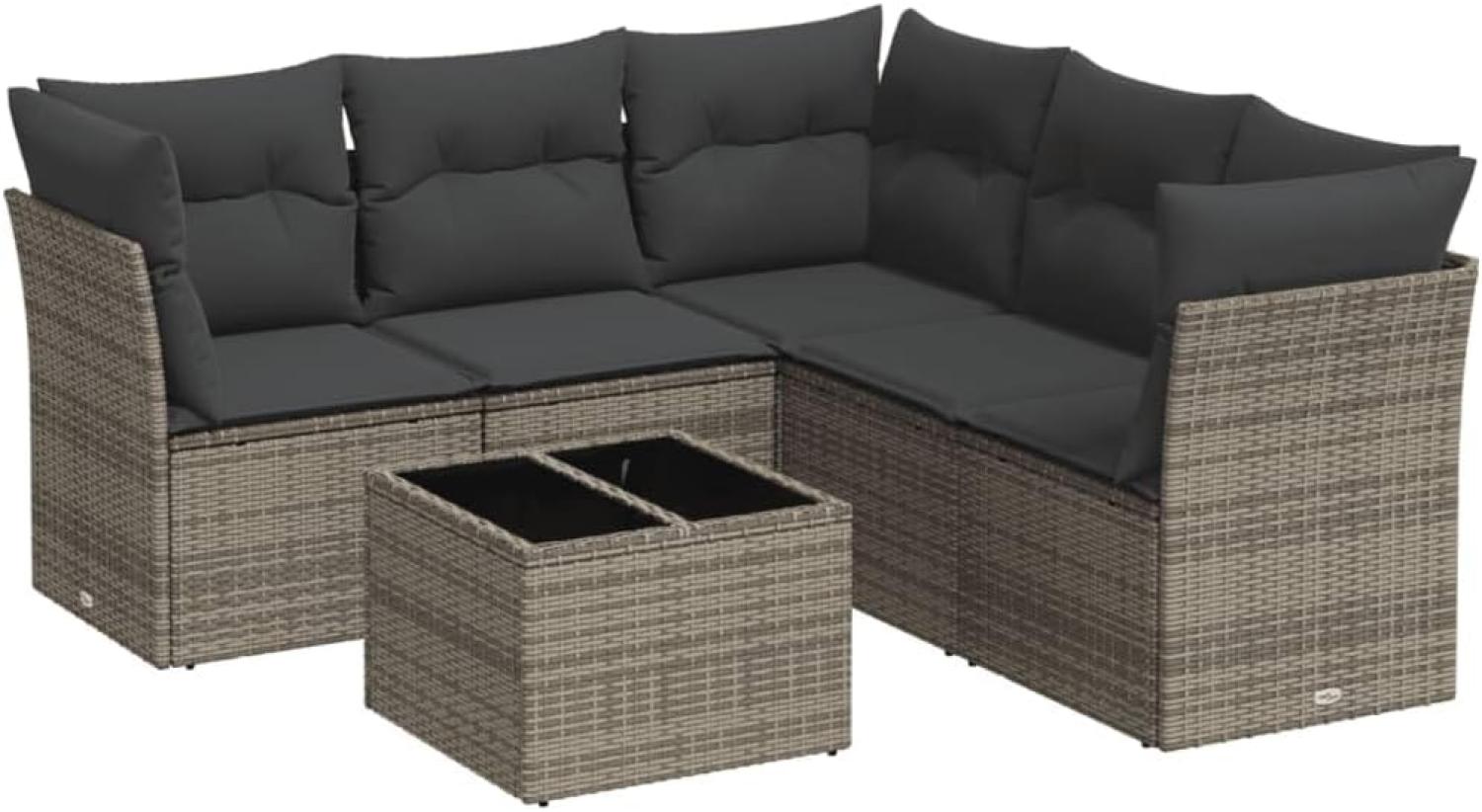 vidaXL 6-tlg. Garten-Sofagarnitur mit Kissen Grau Poly Rattan 3217630 Bild 1