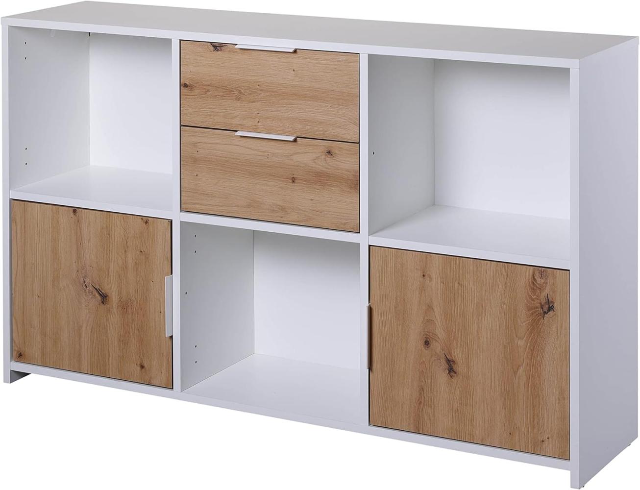 Kommode mit 2 Türen und 2 Schubladen | Sideboard | Schubladenschrank | Für Schlafzimmer, Wohnzimmer, Badezimmer | Eiche Artisan - Weiß | Holzwerkstoff | Robust | Pflegeleicht | Pepeto 2T2SW Bild 1