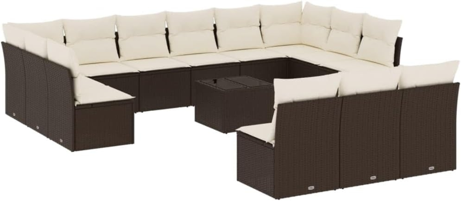 vidaXL 14-tlg. Garten-Sofagarnitur mit Kissen Braun Poly Rattan 3218403 Bild 1