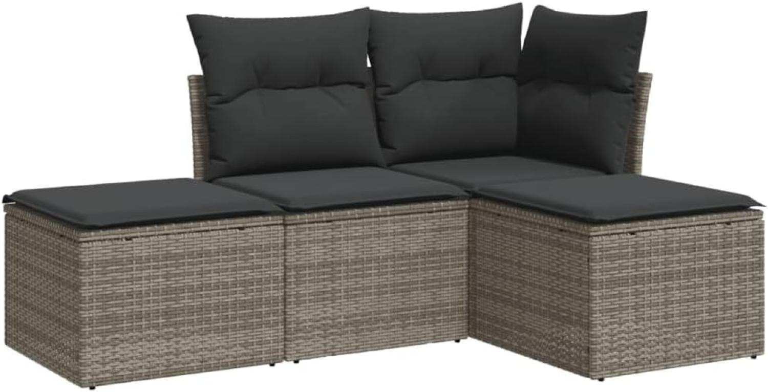 vidaXL 4-tlg. Garten-Sofagarnitur mit Kissen Grau Poly Rattan 3249319 Bild 1