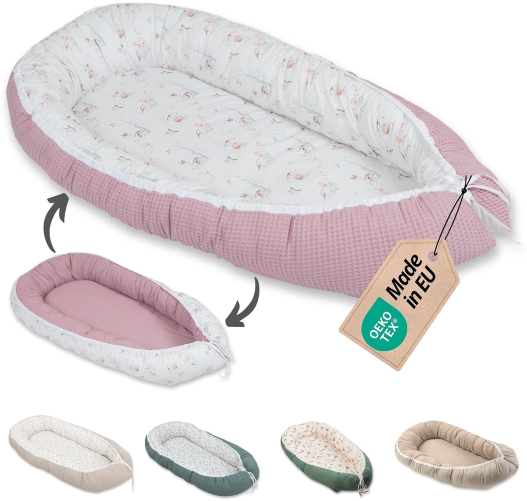 ULLENBOOM Babynest - 100% OEKO-TEX Materialien & Made in EU, Märchenwald - Babynestchen Neugeborene aus kuscheliger Baumwolle, Ideal als Reisebett & Kuschelnest geeignet Bild 1