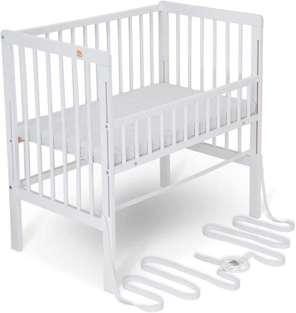 FabiMax Baby Beistellbett für Boxspringbett, TÜV geprüft 2022, Buche massiv weiß, inkl. Matratze Comfort Bild 1