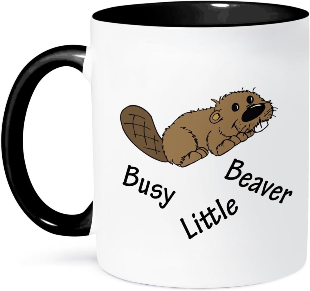 3dRose Busy Little Beaver-Two Ton Schwarz Becher, Keramik, Schwarz-Weiß, 10,16 x 7,62 x 9,52 cm Bild 1