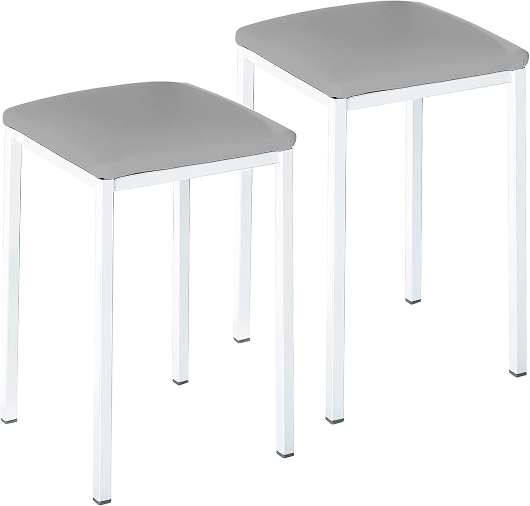 ASTIMESA Zwei Küchenhocker Quadratisches Modell Kunstleder Grau Weiße Metallstruktur, Sitzhöhe: 45 cm, TACUGR Bild 1