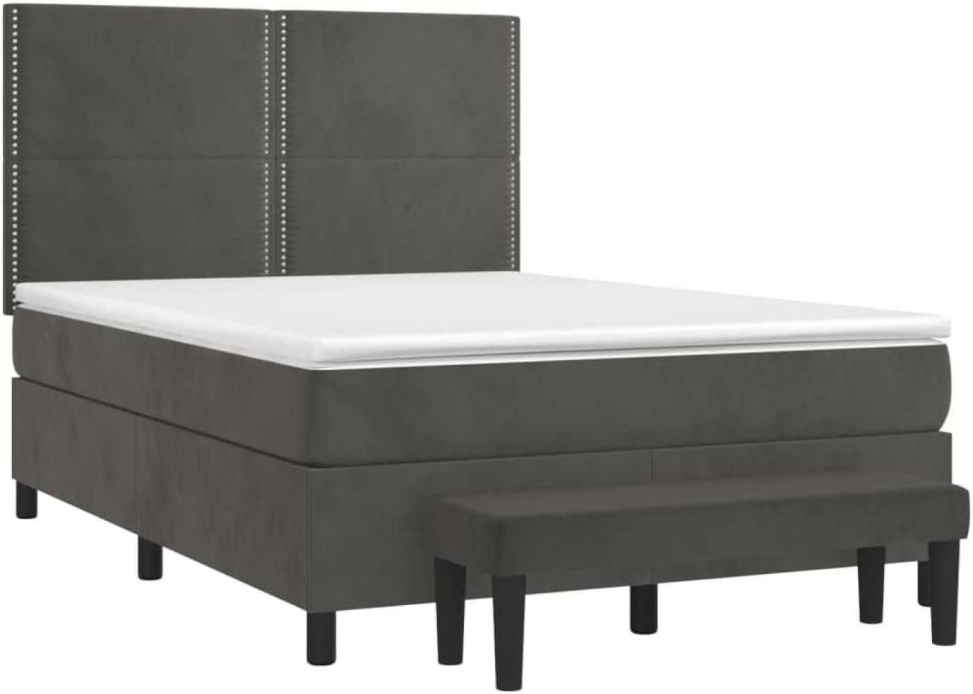 vidaXL Boxspringbett mit Matratze Dunkelgrau 140x200 cm Samt 3137786 Bild 1