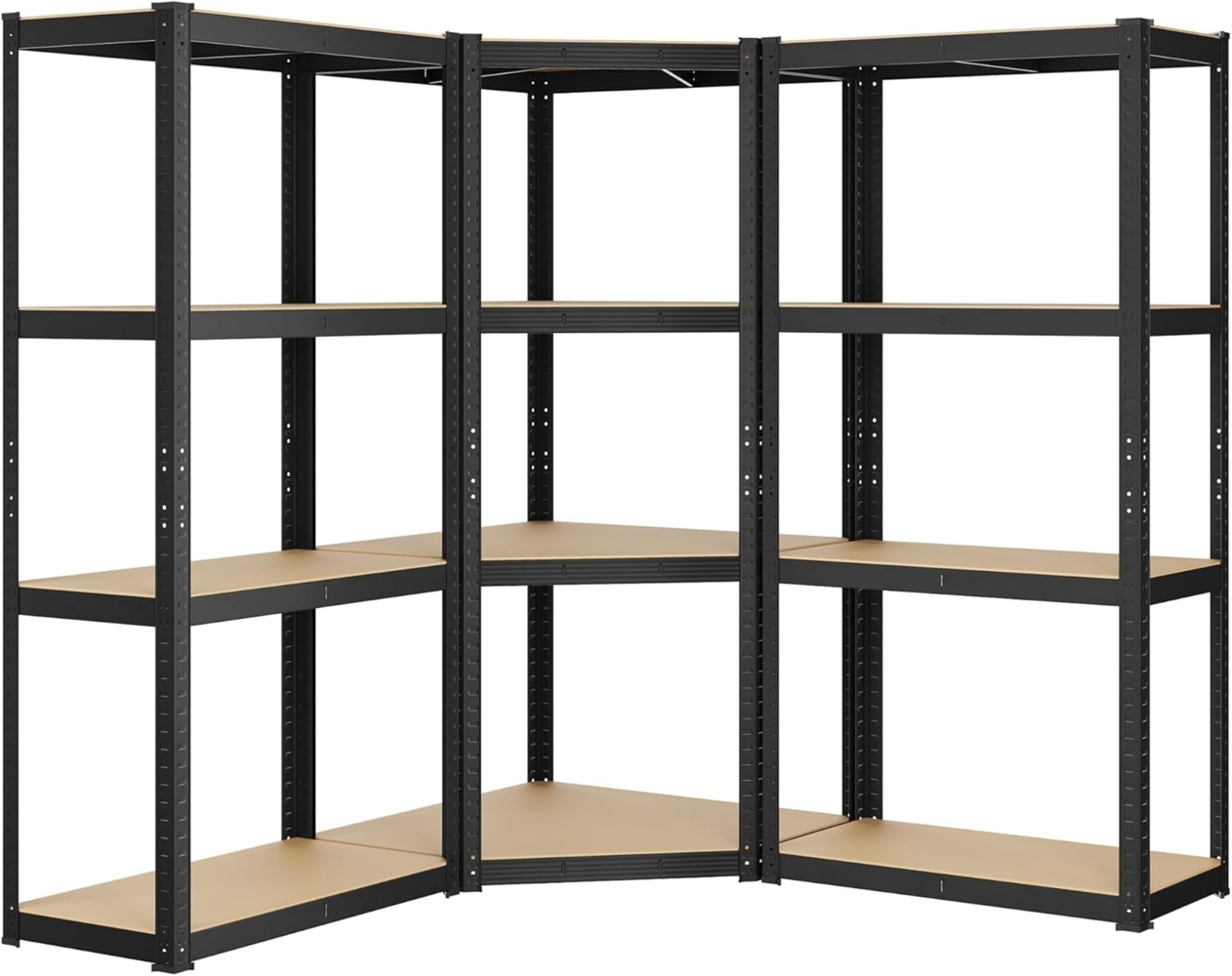 SONGMICS Eckregal-Set 4 Ebenen, Schwerlastregal, Metall, Lagerregal für Garage, Abstellraum, Kellerregal, bis 1500 kg belastbar, tintenschwarz-naturbeige GLR056B03 Bild 1