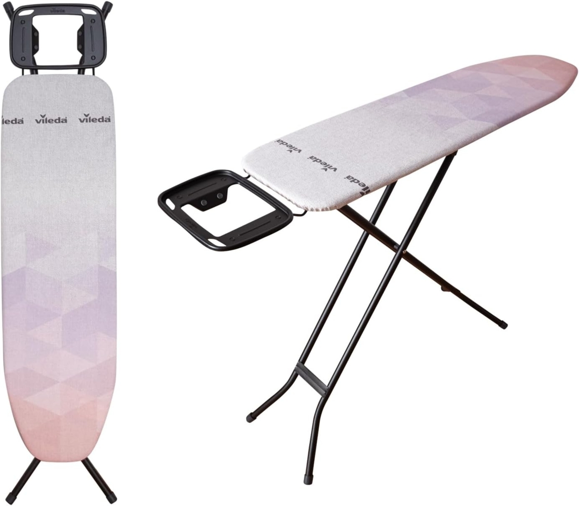 Vileda Diamond Bügelbrett, Bügeltisch für Dampfbügelstationen, Bügelfläche 120x38 cm, titanbeschichteter Bügelbezug, höhenverstellbar, stabiles Gestell, TÜV-geprüft, 3 Jahre Garantie, Eco-Pack Bild 1
