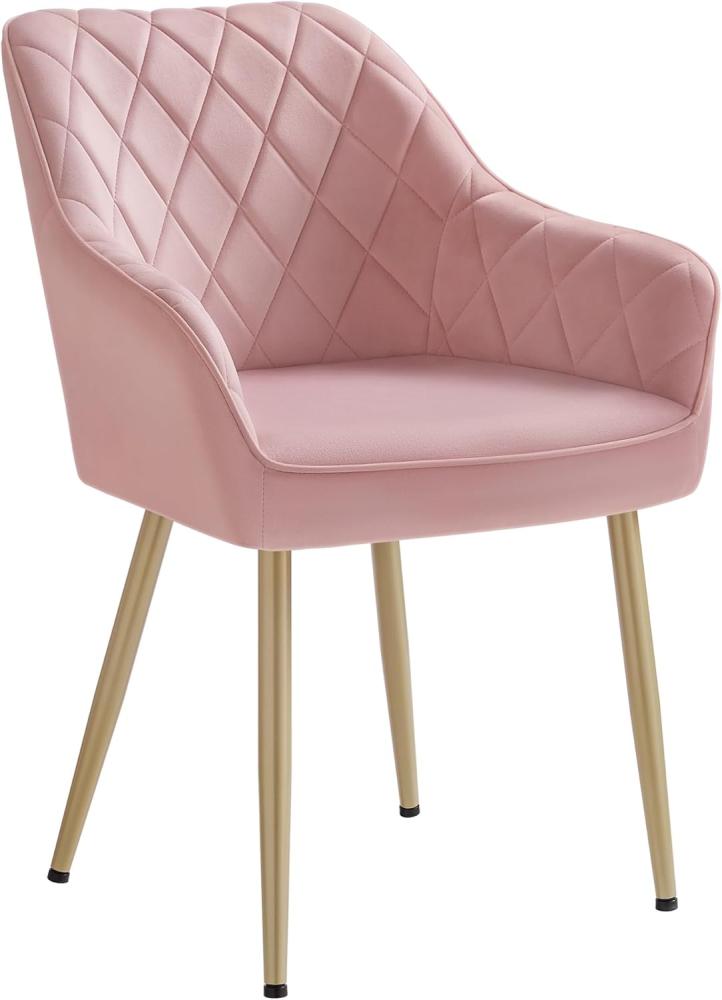 Songmics Dining Chair, Pulverbeschichtete Metallbeine, Holzplatte, Samt, Schaumstoffpolsterung, Pastellrosa-blassgold, 60 x 62.5 x 85 cm Bild 1