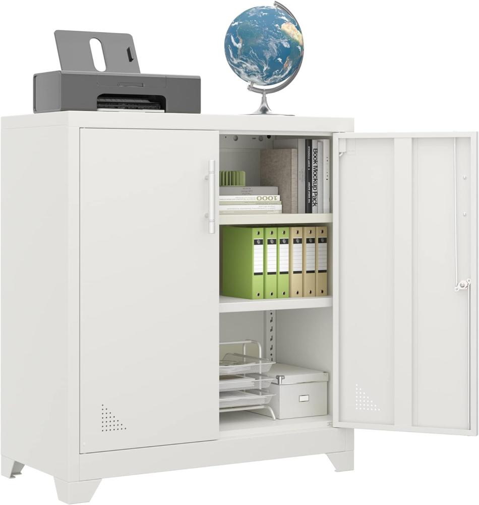 YITAHOME Aktenschrank Abschließbar, Metallschrank mit 2 Verstellbare Einlegeböden, Büroschrank Stahlschrank mit Belüftungslöcher für Arbeitszimmer Büro Garage Schule, Weiß, 80 x 40 x 90 cm Bild 1