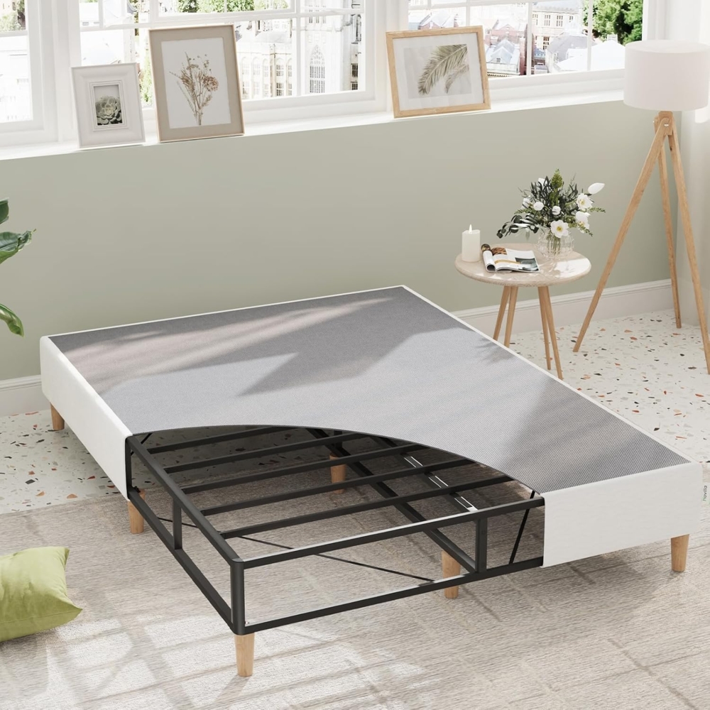 Novilla 35 cm Metallbett Metallrahmenbett Bettgestell mit Lattenrost Holzlattenunterstützung Grauer Bettgestellbezug Stauraum unter dem Bett 140 x 200 cm Schwarz Bild 1