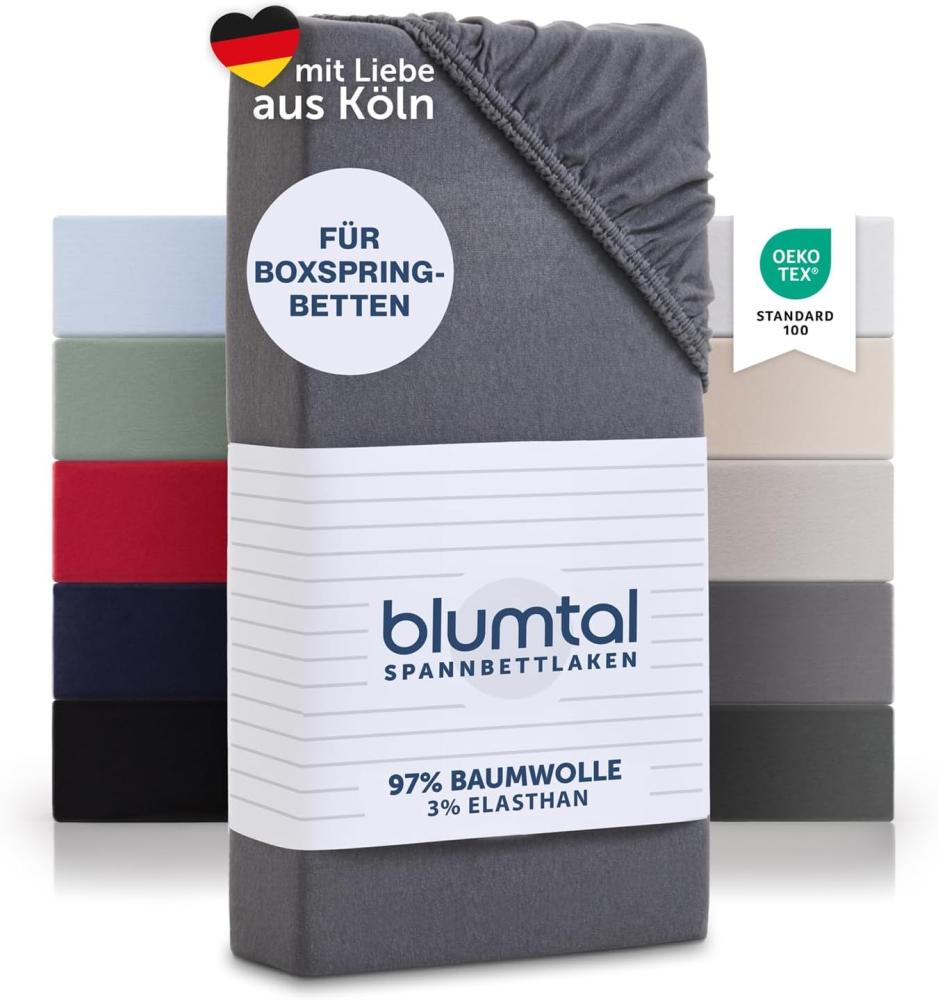 Blumtal Luxus Spannbettlaken 180x200cm Boxspringbett bis 40cm Höhe - Oeko-Tex Zertifizierte Baumwoll Bettlaken 180x200 Boxspringbett - Spannbettlaken 180x200cm Baumwolle - Grau Bild 1