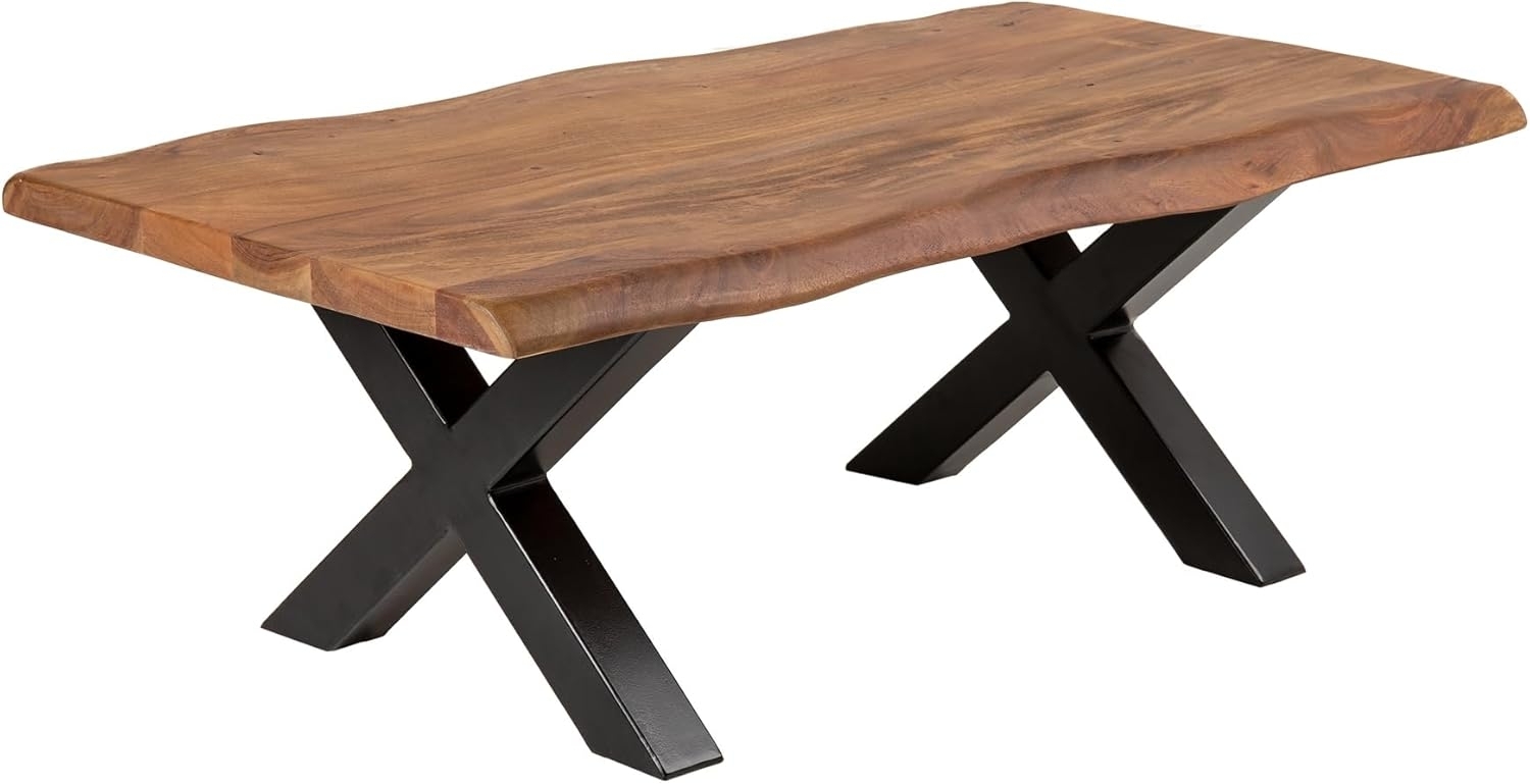 riess-ambiente Couchtisch MAMMUT 110cm braun / schwarz (Einzelartikel, 1-St), Wohnzimmer · Akazie-Massivholz · Baumkante · 3,5cm Platte · Metall Bild 1