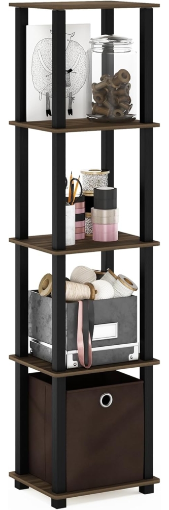 Furinno TNT No Tools 5-Tier-Display Dekoratives Regal mit einem Abfalleimer, Columbia Walnuss/Schwarz/Dunkelbraun Bild 1