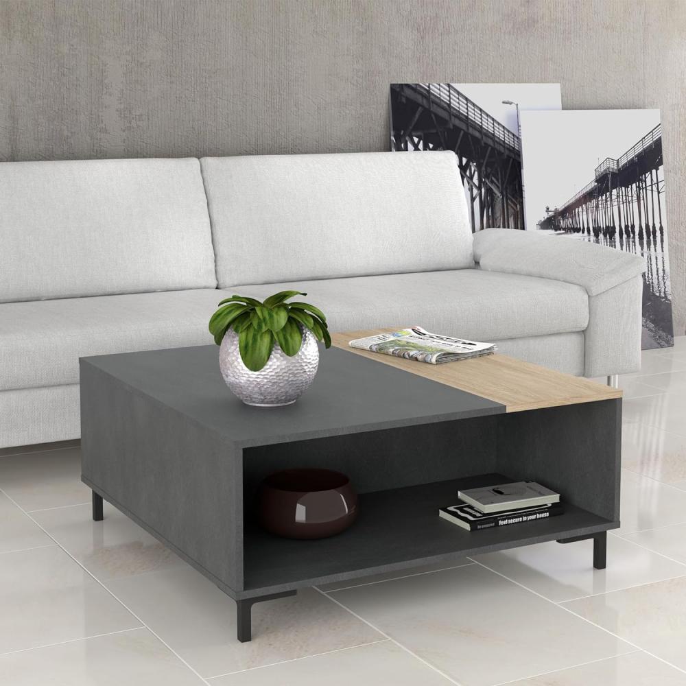 Couchtisch GALACTIQUE 90 x 90 cm Optik Beton grau / Sonoma Eiche Bild 1