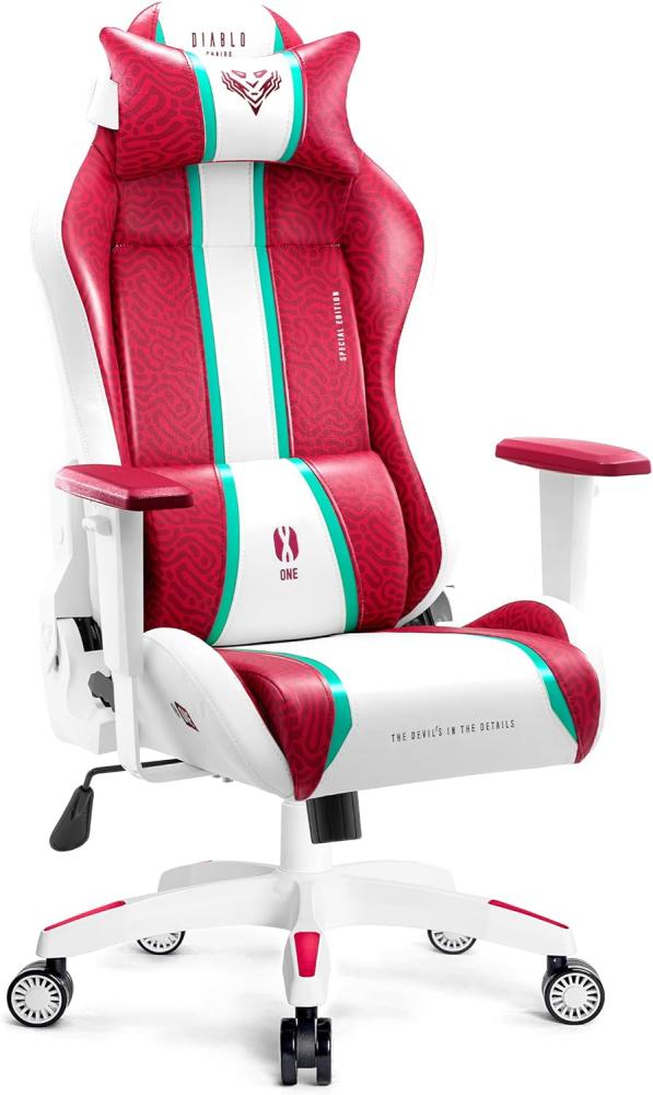 Diablo X-One 2. 0 Gaming Stuhl Gamer Chair Bürostuhl Schreibtischstuhl Verstellbare Armlehnen Ergonomisches Design Nacken/-Lendenkissen Wippfunktion Candy Rose Normal (L) Bild 1