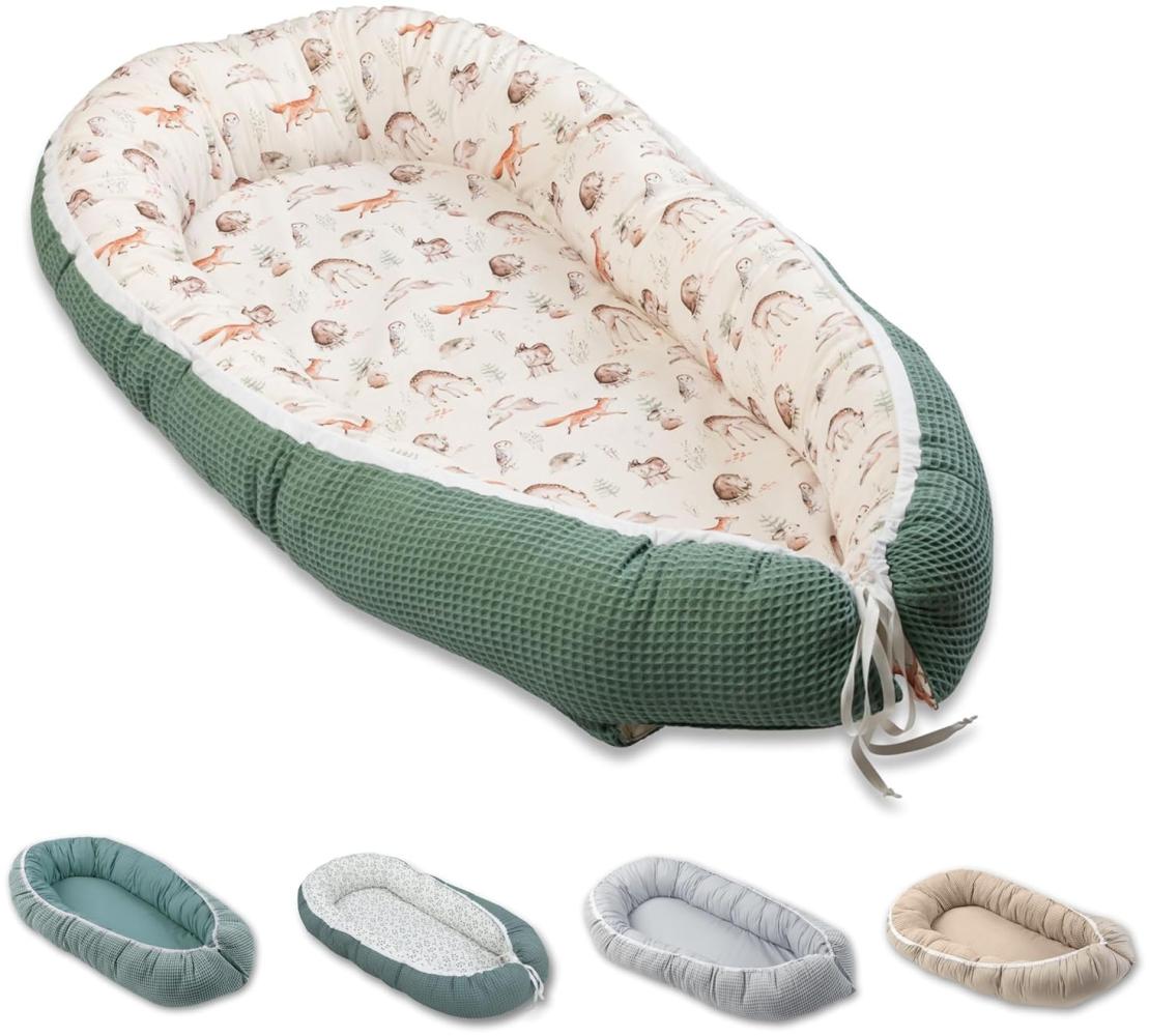 ULLENBOOM Babynest - 100% OEKO-TEX Materialien & Made in EU, Waldfreunde - Babynestchen Neugeborene aus kuscheliger Baumwolle, Ideal als Reisebett & Kuschelnest geeignet Bild 1