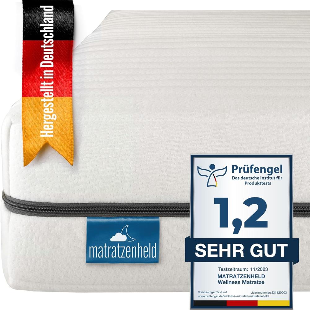 Matratzenheld Wellness Matratze | Made in Germany | Orthopädische 7-Zonen Kaltschaummatratze | produziert in Deutschland | Härtegrad 3 (H3) 80-100 kg | Öko-Tex Zertifiziert | Höhe 18cm | 140x200 cm Bild 1